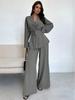 European V-Neck Elegant Women's Suit with Long Sleeves and Wide-Leg Pants