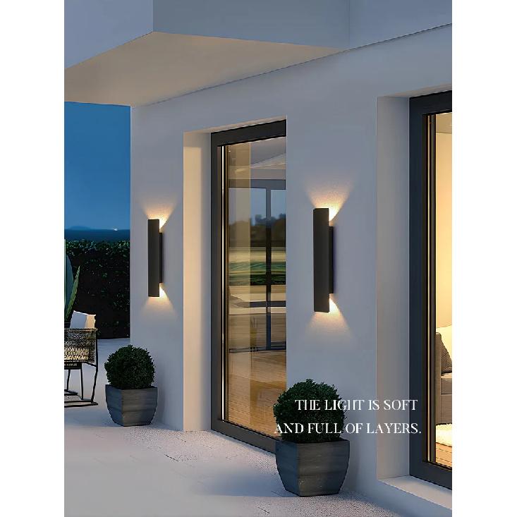 Outdoor Waterproof Wall Lamps Strip Aluminum Wall Lights 18W LED Black Wall Lamp Bedroom Exterior Outdoor Lighting Fixtures