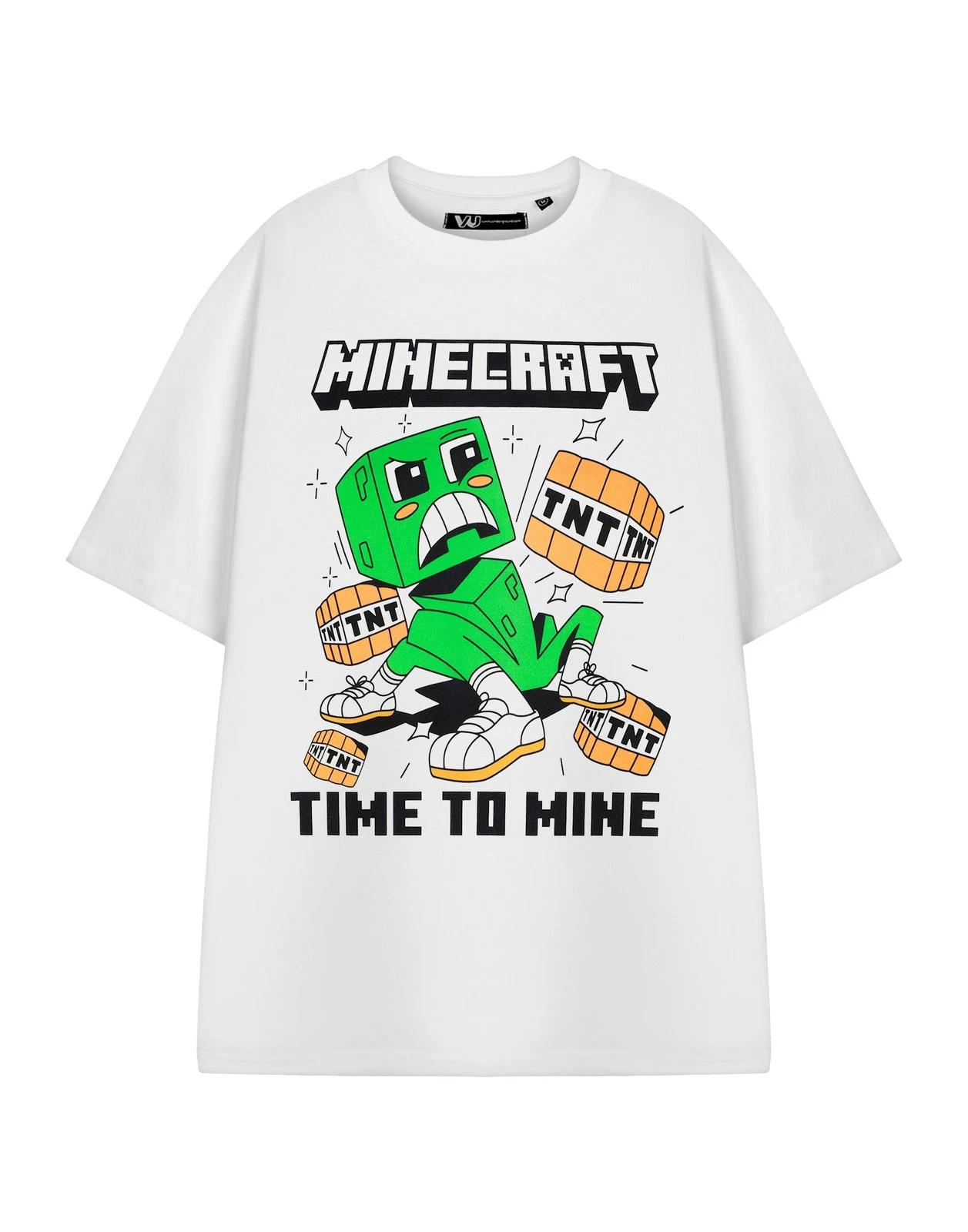 Minecraft White Time To Mine Short Sleeved 100% Cotton T-shirt Mens Tees Top Mens S