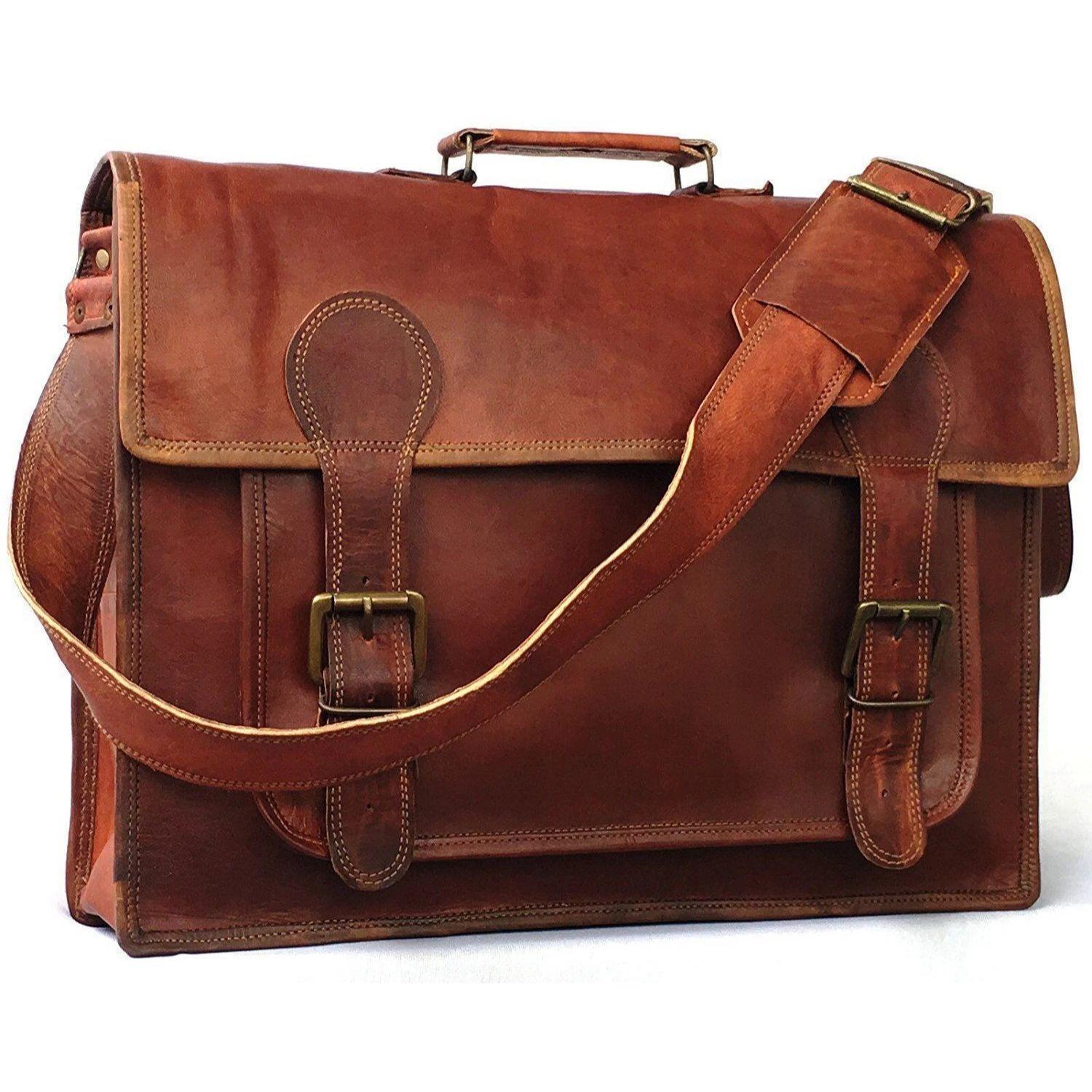 

Винтажный портфель-саквояж кожаная сумка-мессенджер для ноутбука на плечо мужская 18 x 14 x 6 in