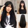 Black Synthetic Hair Wigs Princess Cut Bangs Long Straight Wig for Women Afro Cosplay Lolita Natural Hair Heat Resistant Fiber
