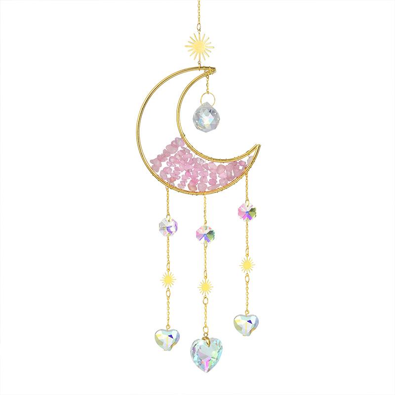 Moon Suncatcher Crystal Wind Chime Gold Moon Metal Hanging Pendant Diamond Rainbow Sun Catcher Window Car Hanging Garden Decor