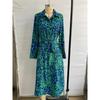 Women's Printed Long Sleeve Shirt Dress with Waist Tie and Button Front
