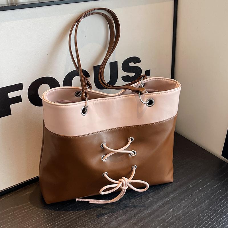 Commute Large Capacity Women Tote Bag High Quality Versatile Contrast Color Shoulder Pack Leisure Handbag For Travel