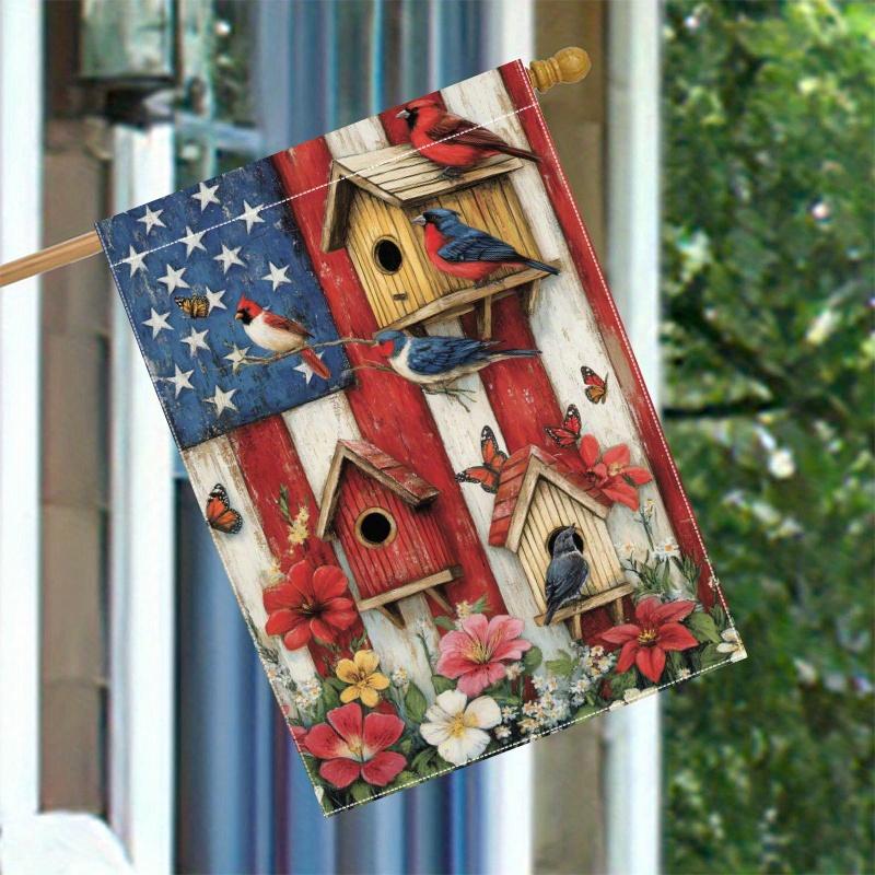 1pc, July 4th Independence Day, United States Flag, Cardinal and Bird House (2) - Flagdouble-sided Garden Flag Courtyard Decoration, Outdoor Decoratio