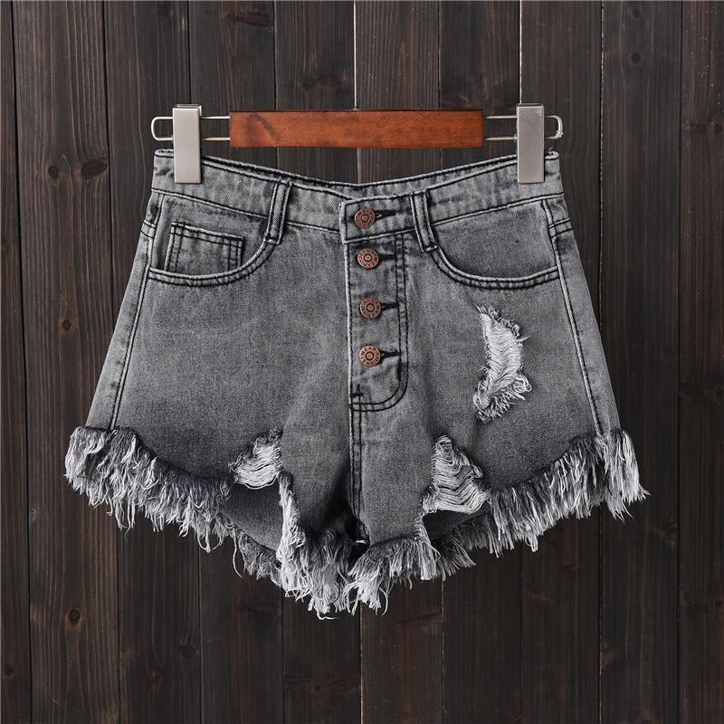 Plus-Size Ripped Button-Down Denim Shorts - Korean Style Wide-Leg Summer Hot Pants with Frayed Hem