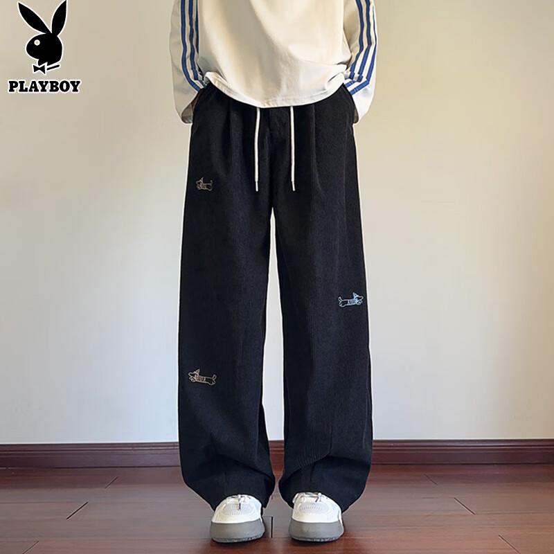 PLAYBOY Men's Corduroy Dachshund Embroidery Casual Pants