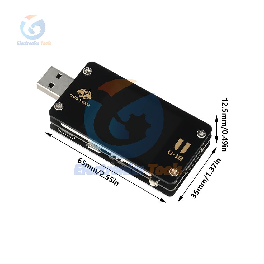 USB Power Meter Tester 1.77-inch HD Display Fast Charging PD QC 3.0 Protocol Automatic Detector Voltage Current Multi Tester