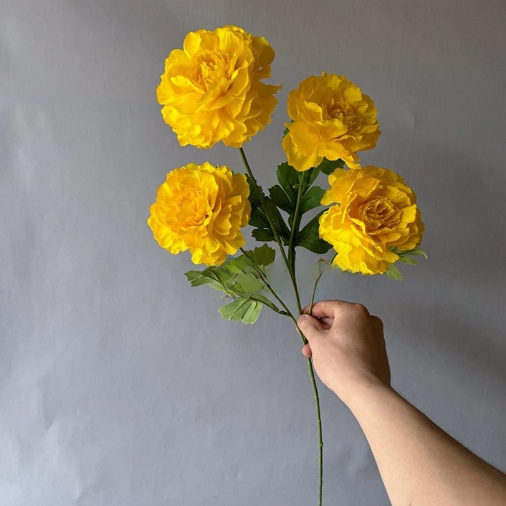 4 Heads Large Peony Artificial Flowers Long Branch Faux Silk Flower Wedding Decoration