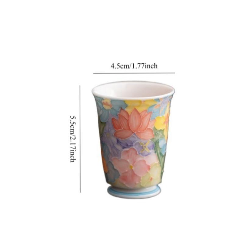 Jingdezhen Hand Painted Underglaze Color Thousand-Flower Pattern Tea Cup Stacked Glaze FineChinaCeramicGongfuTea WarePersonalUse