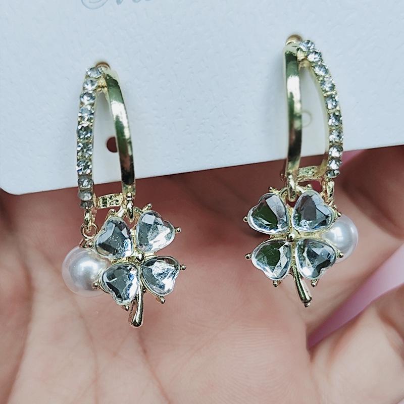 2025 Новая Мода Фиолетовые Серьги-Каффы с Четырехлистным Клевером и Жемчугом – Трендовые Роскошные Серьги