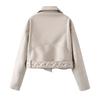 Womens PU Faux Leather Moto Jacket Short Fit Streetwear Oversized Biker Style With Zipper Patchwork Detail