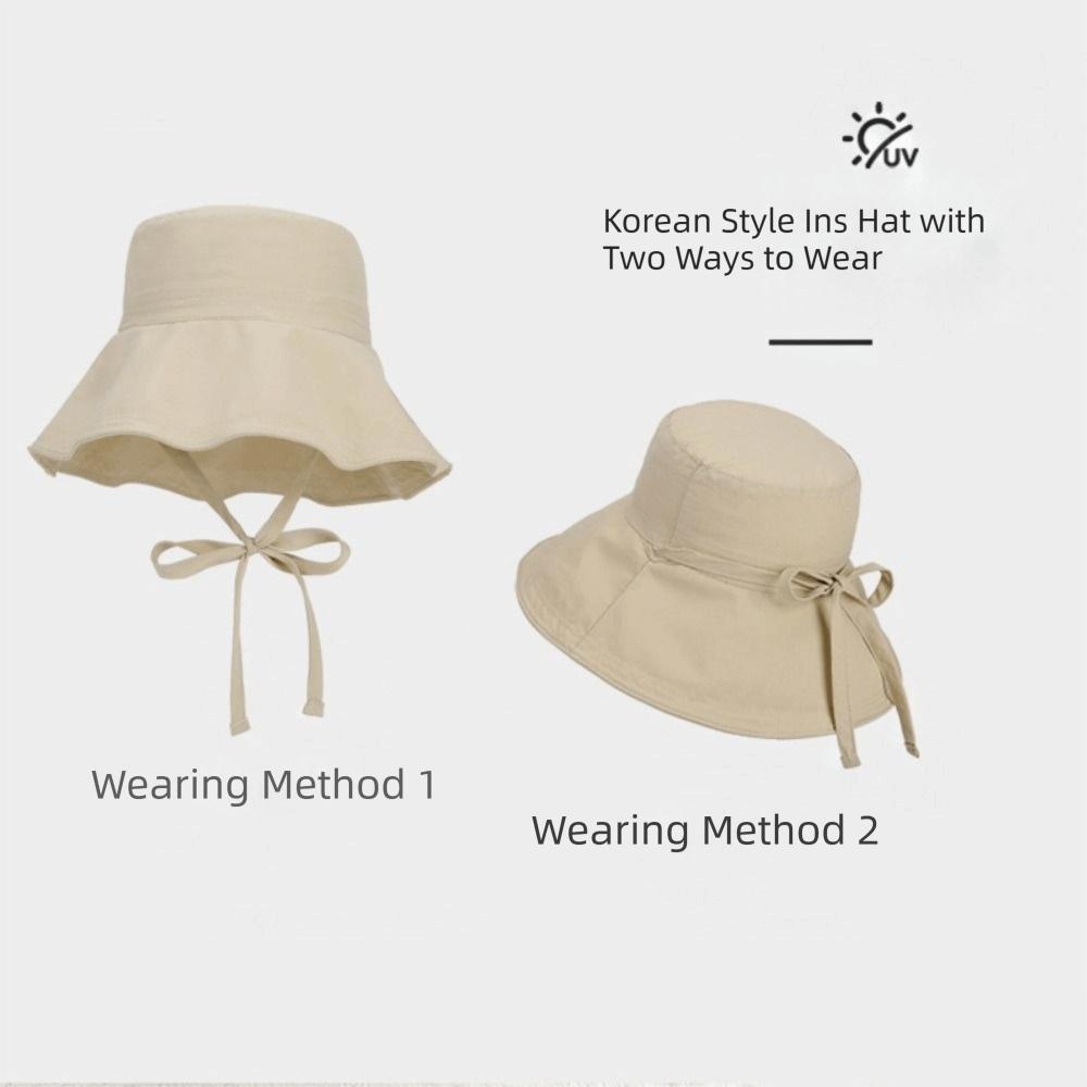 Solid Color Summer Sun Hat Lace Up Bucket Hat Fashion Sunshade Hat  Travel