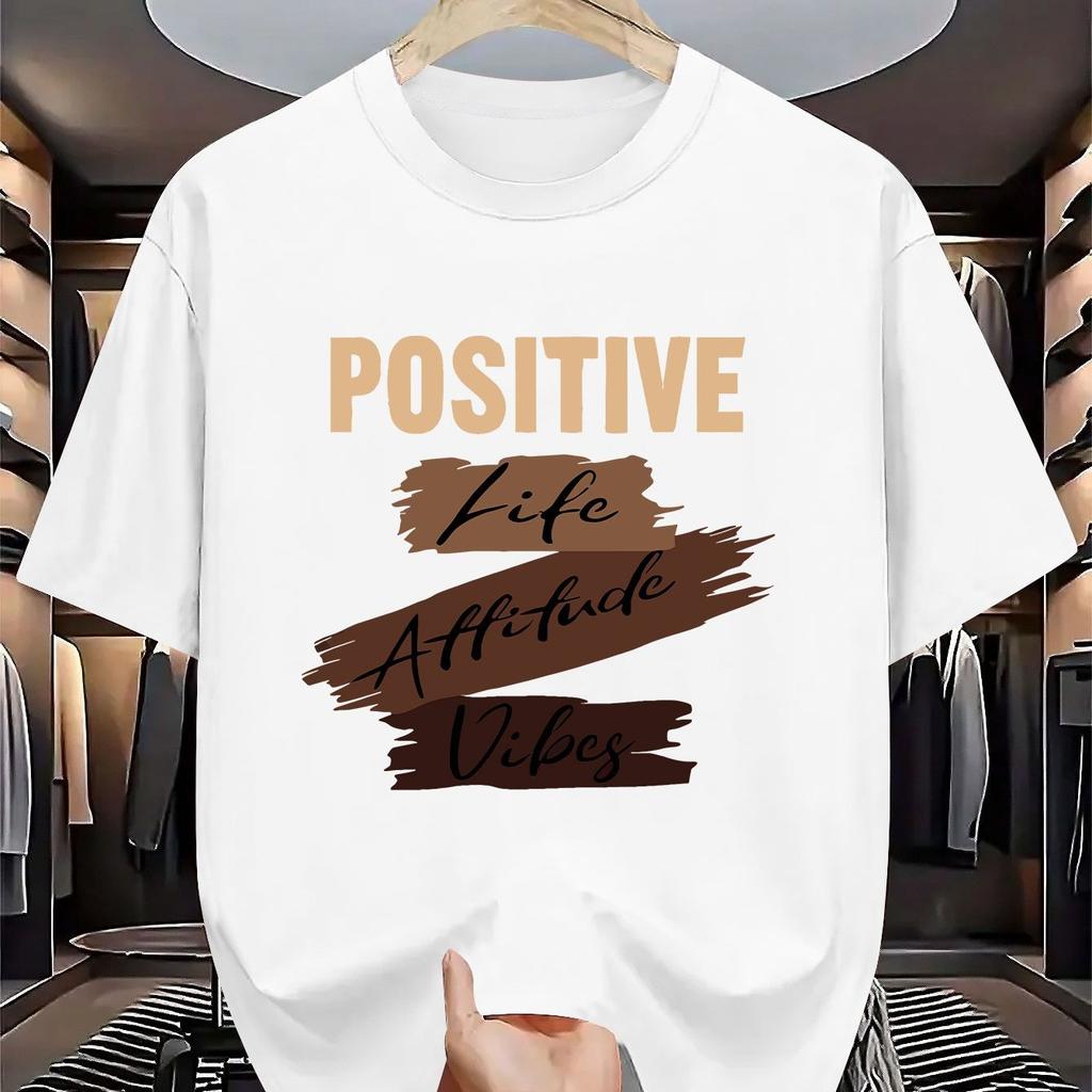 Positive Life Attitude Vibes Graphic Tee Men Soft Cotton Casual Short Sleeve Summer Round Neck TShirt
