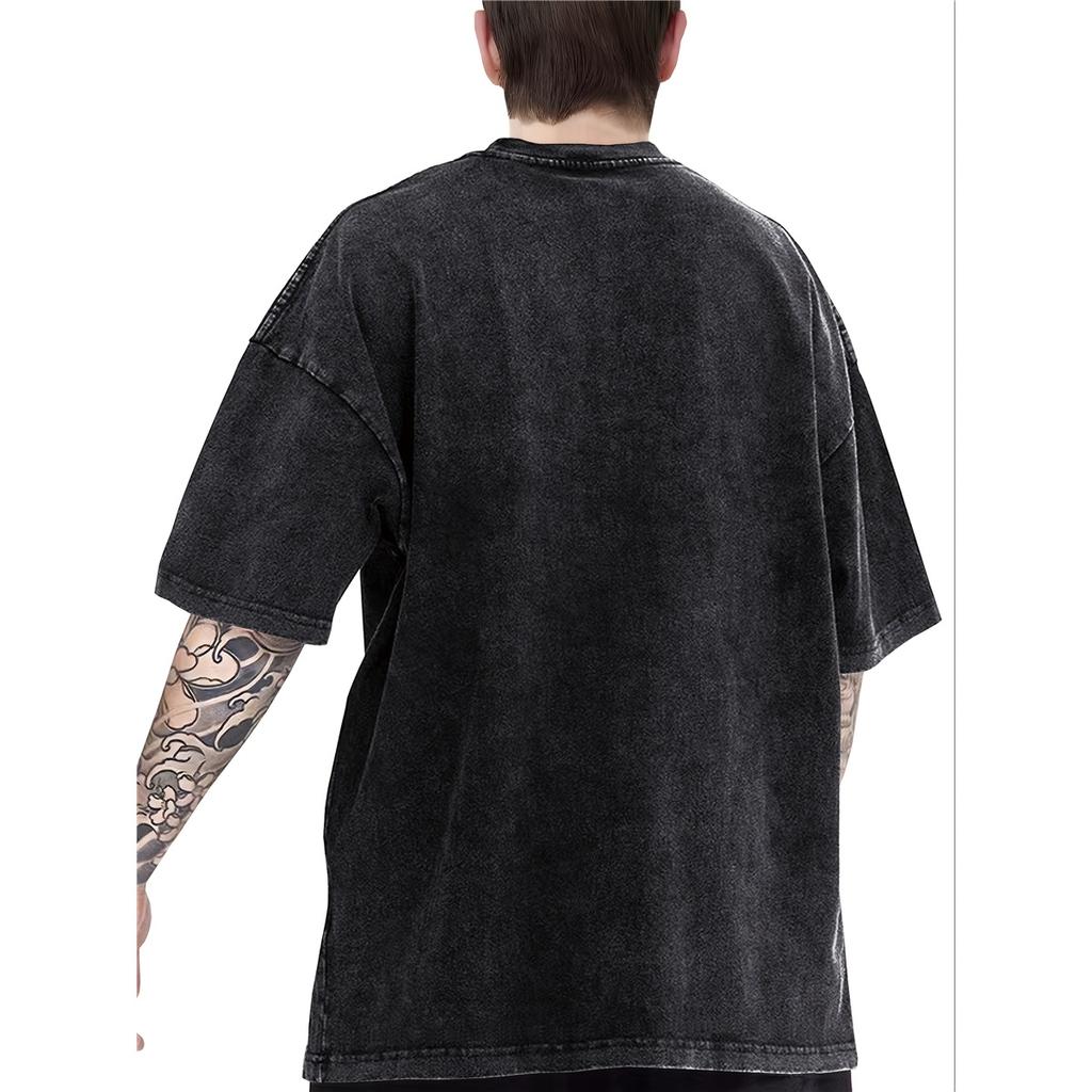 Letter Print Vintage Distressed Comfy Cotton T-shirt, Men's Casual Street Style Stretch Round Neck Tee Shirt for Summer