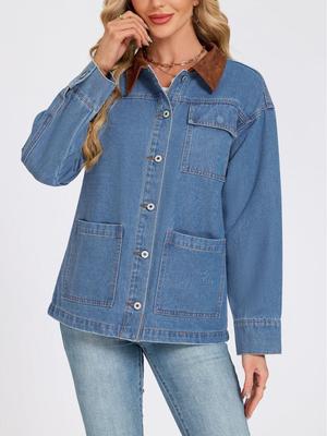 European 2026 Women's Denim Patchwork Collar Jacket