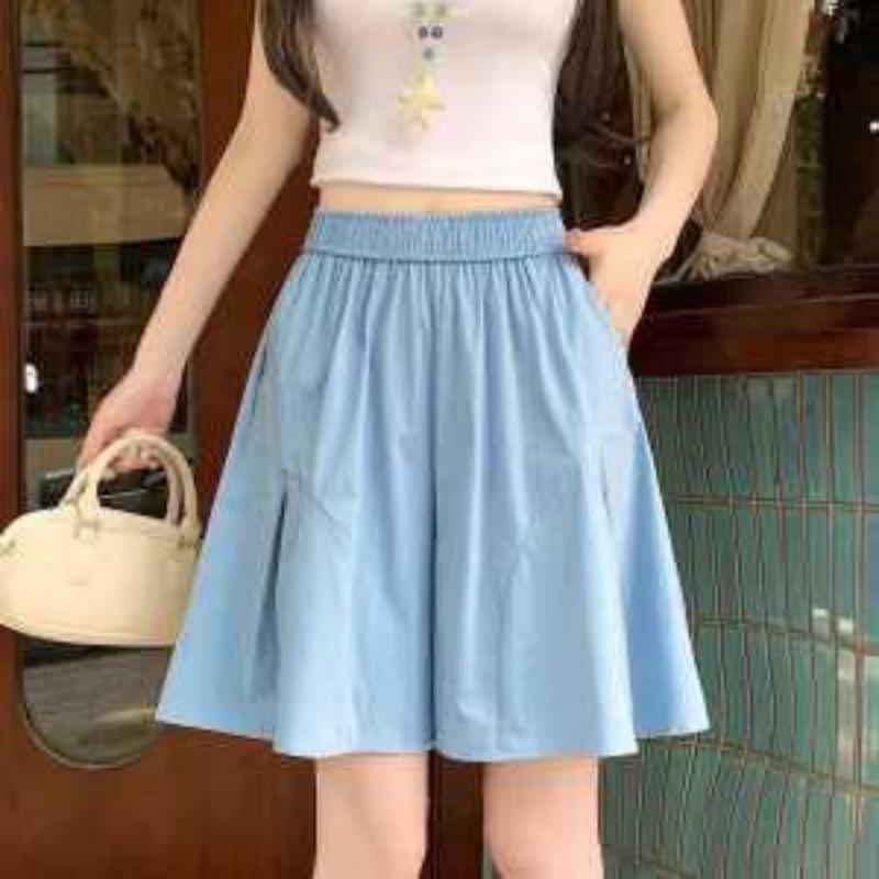 Women s High Waist Elastic Waist A-Line Shorts L