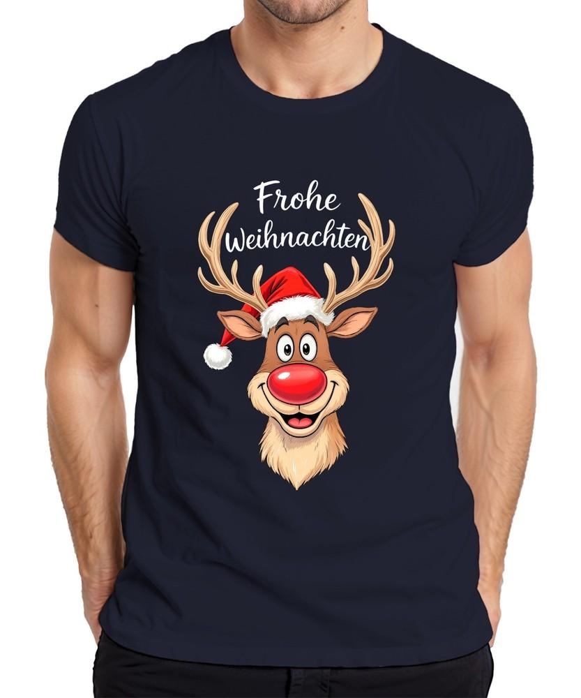 Merry Christmas Reindeer Rudolph Red Nose Santa Hat Funny Unisexs Tshirt S