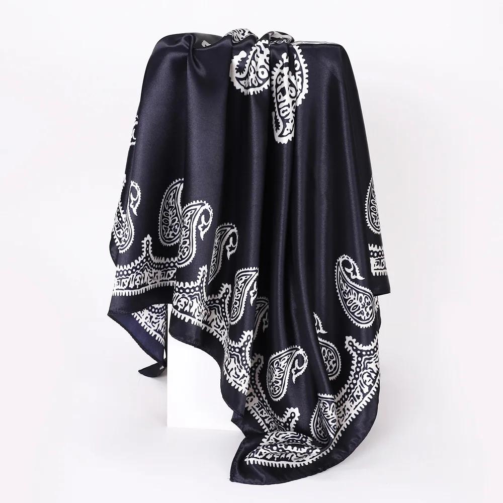 Paisley Silk Satin Scarf for Women Fashion Shawls Wraps Large Bandana Head Hijab Scarves 90cm Square Headband Hair Scarfs Ladies