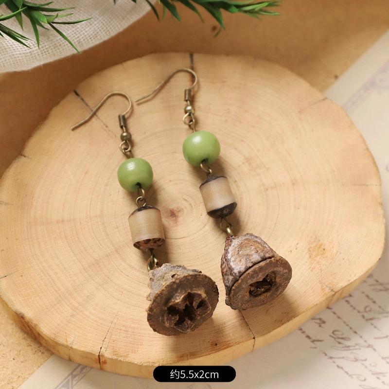 Retro Handmade Plant Fruit Earrings Pine Cone Literature and Art Chinese Medicine Dried Fruit Niche Creative Earrings Women