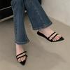 Slim Heel One Strap Sandals Women's Fashion Pointed Toe Open Toe Metal Buckle Slim Slip Kitten Heel Shoes