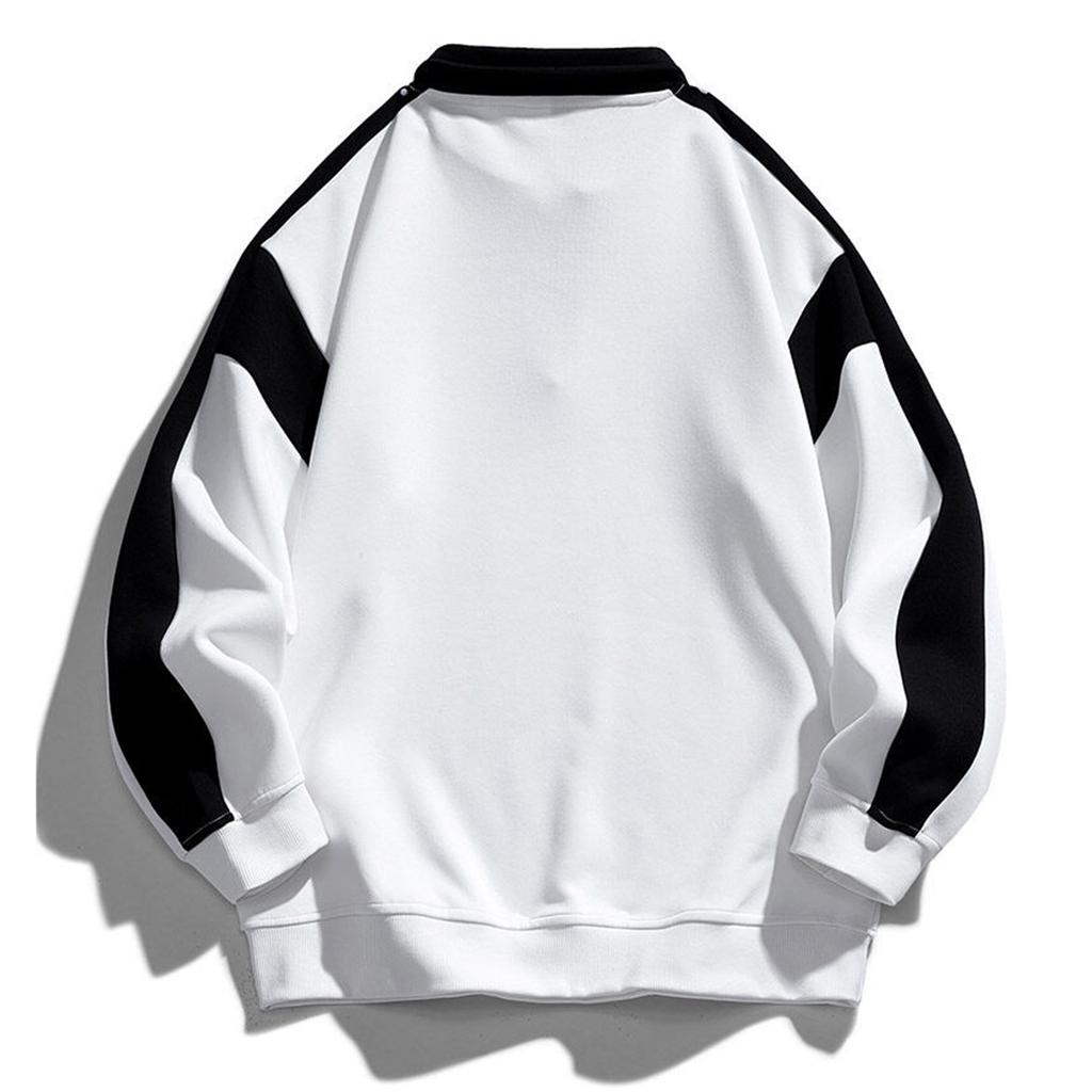 Men's Retro Color Block Half-Zip Sweatshirt with Collar Long Sleeve Loose Fit Casual Pullover