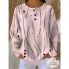 Barcode Women'S 3-Button Henley Collar Waffle Long Sleeve Top, Easy Curved Polka Dot Combination Print