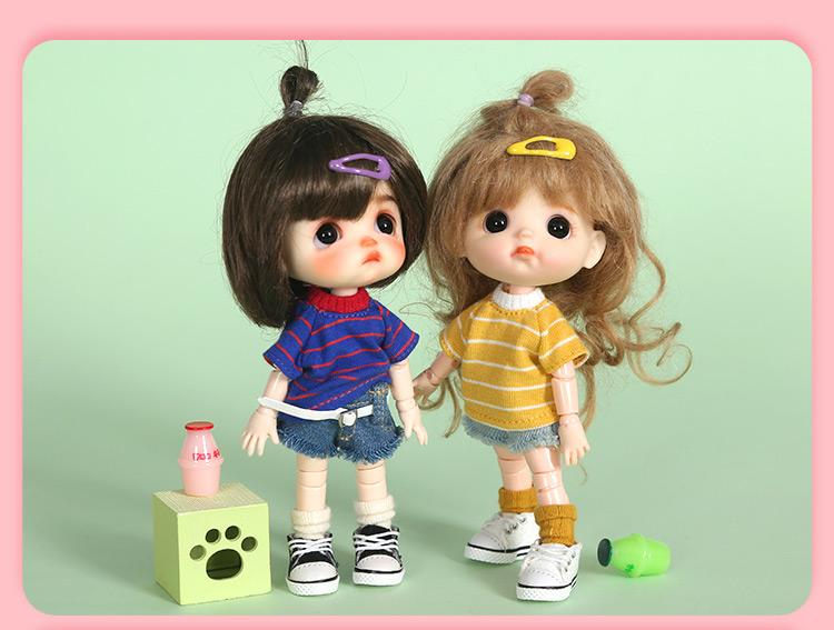 New OB11 bjd Doll Clothes Stripe Shorts Sleeve T-shirt for 1/8 1/12bjd, obitsu11,ob11,molly Doll Accessories Clothing