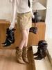 European and American style rivet pointed high-heeled boots women's 2025 new soft leather medium boots thin heel sexy trouser leg boots