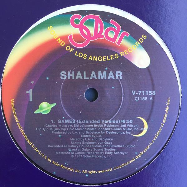 

12-дюймовая пластинка SHALAMAR - Games V71158 Solar 1987 США Рэп и хип-хоп/R&B Б/у