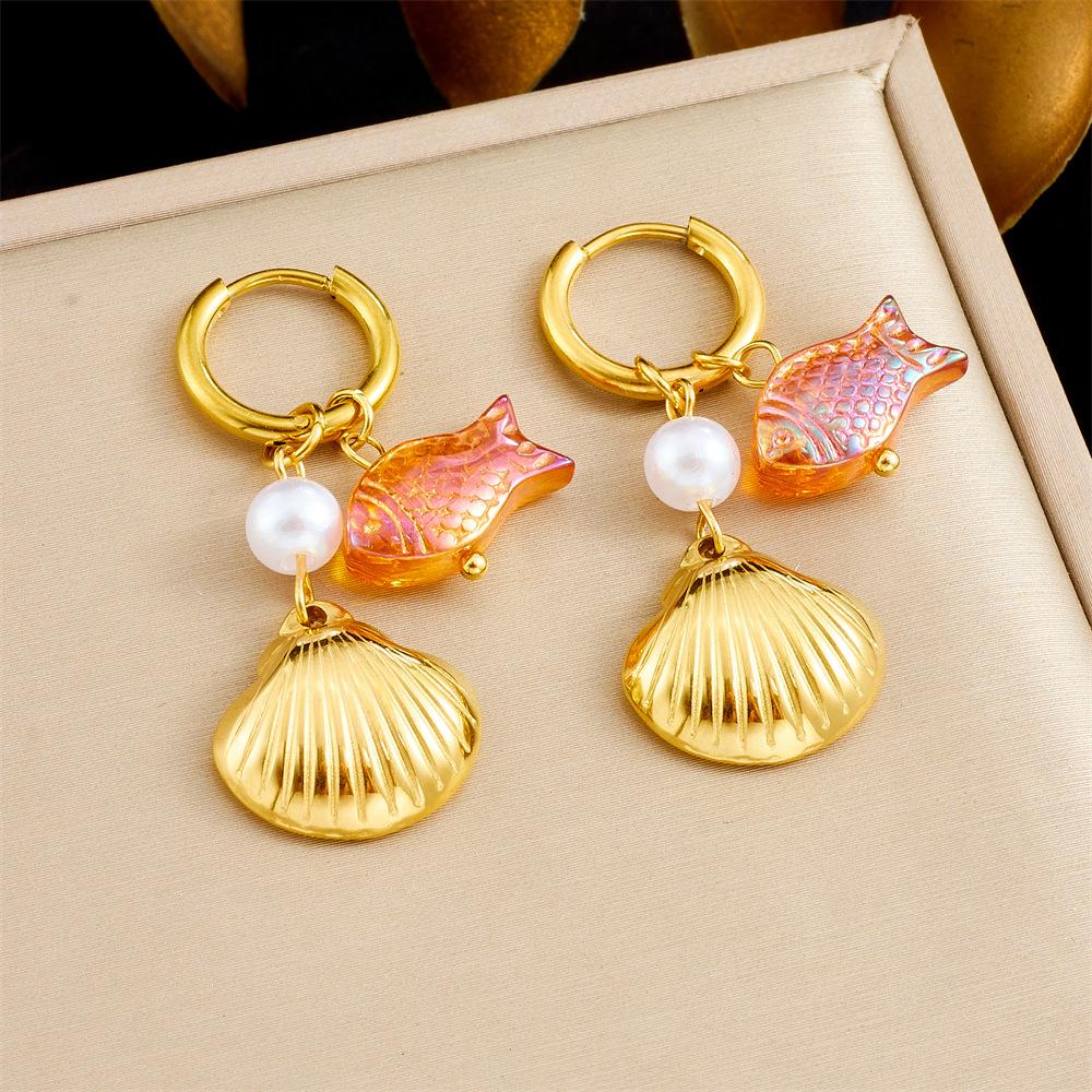 [Fashion Personality Trendy Multi Element Sea Shell Drip Oil Fruit Butterfly Pendant Earrings]