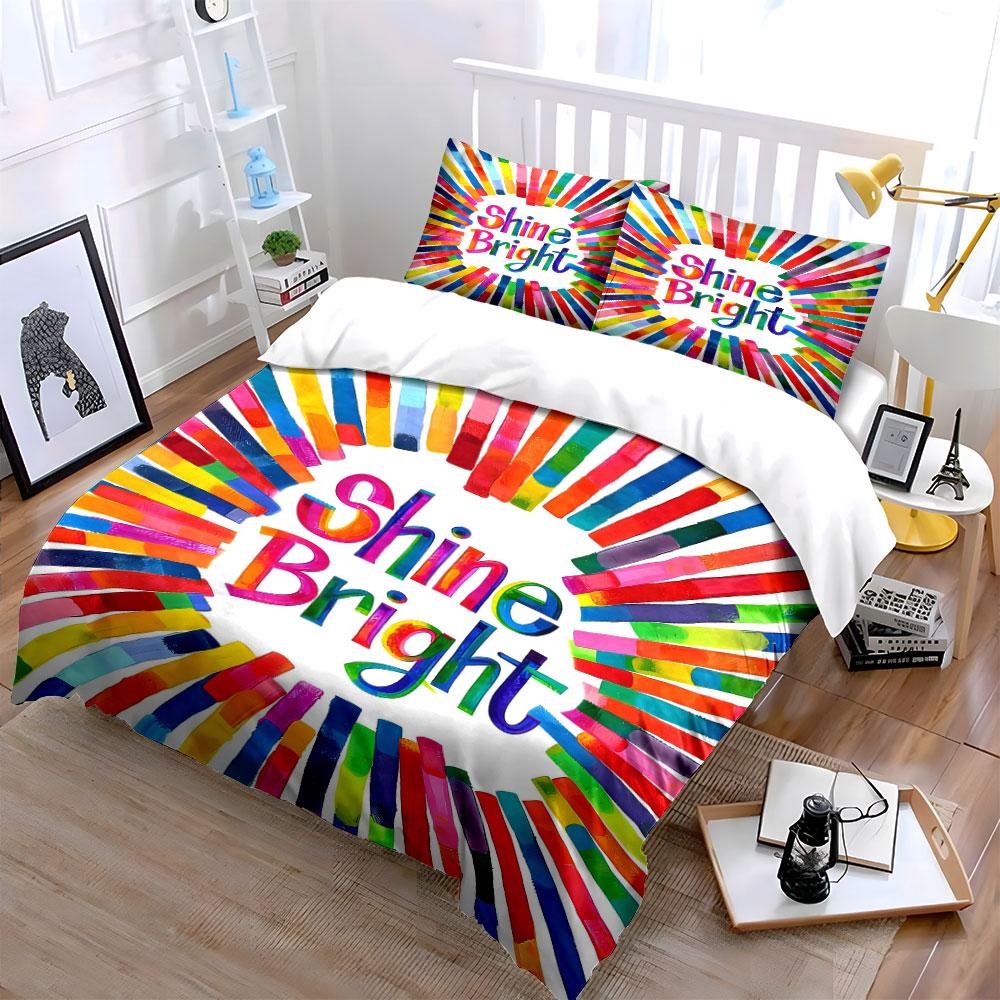 Rainbow stripes, "Shine Bright". Bedding sets Duvet cover sets Duvet covers Pillowcases(1 * Duvet Cover 2 * Pillowcases, without duvet insert)