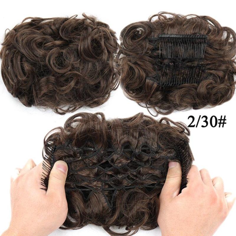 Synthetic Hair Bun Comb Clip In Messy Curly Chignon Elastic Band Scrunchies Hair Pieces Extension For Women Black Brown