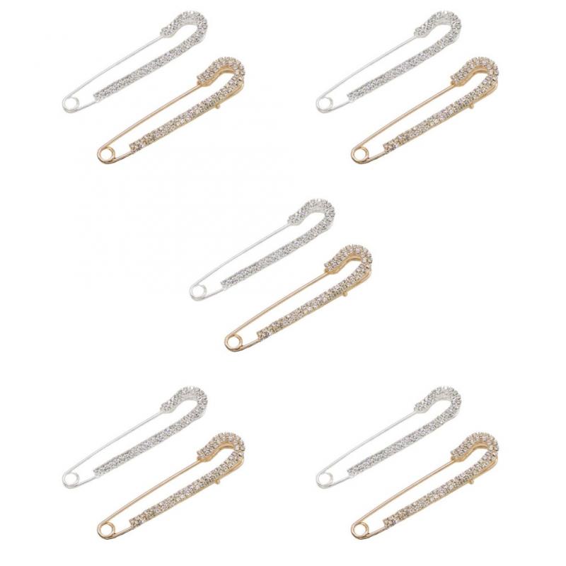 Set of 10 Sweater Decorative Brooches,  5 gold, 5 silver