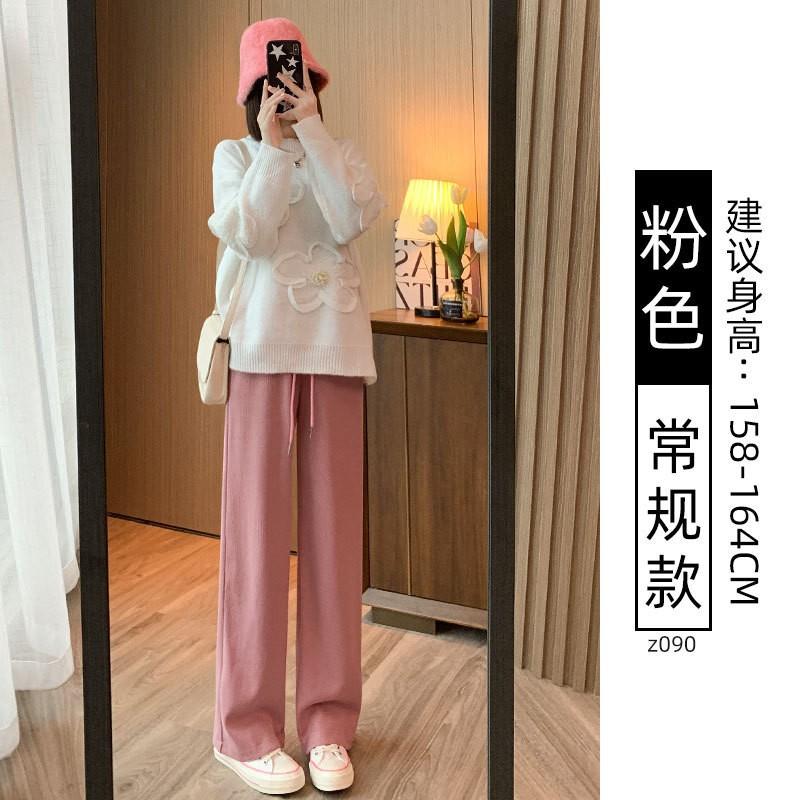 Black narrow wide-leg pants women's spring, autumn and winter velvet high-waisted drape straight casual small corduroy pants