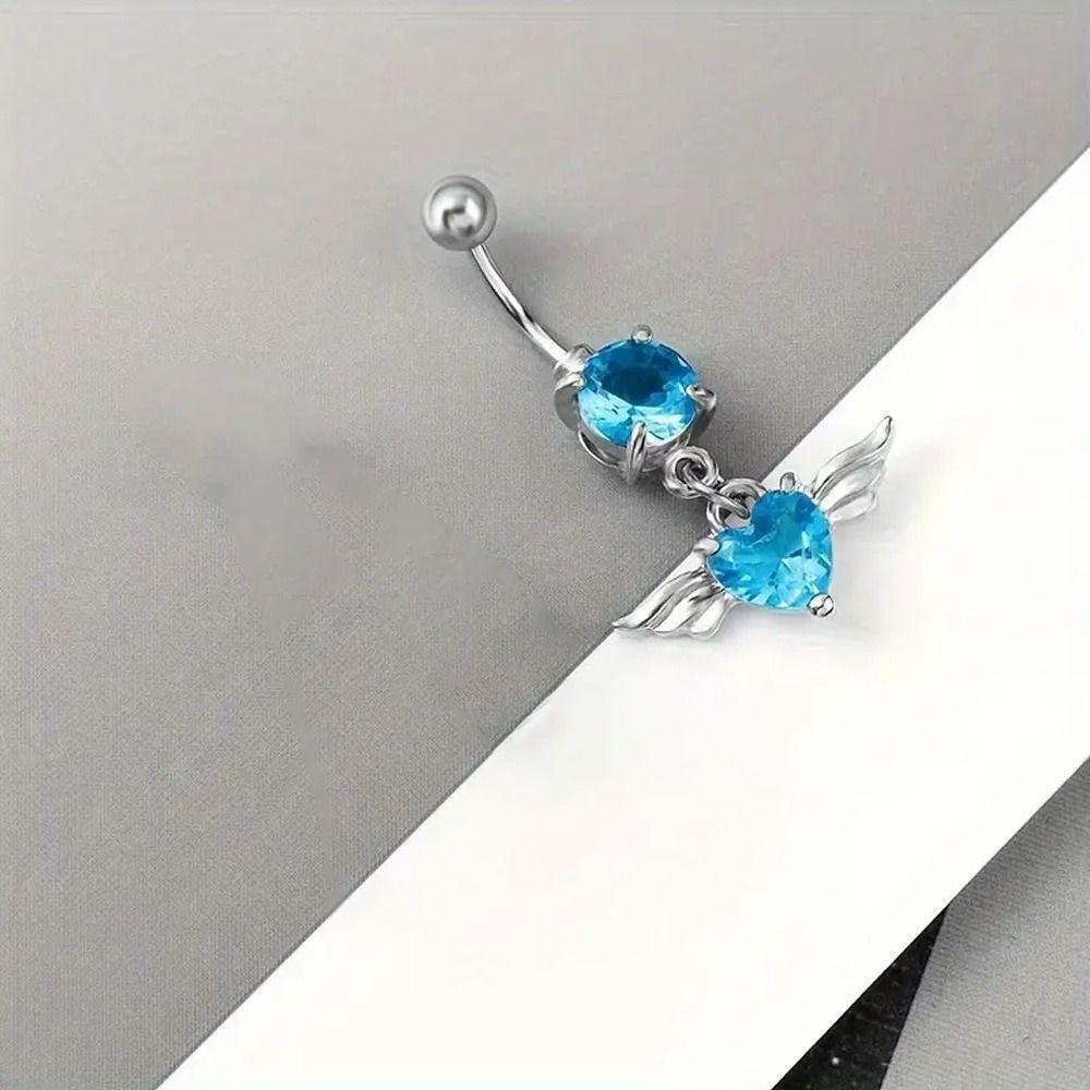 Bauchnabelpiercing aus Edelstahl, Engel- und Herzmotiv, Zirkonia-Bauchnabelpiercing für Mädchen