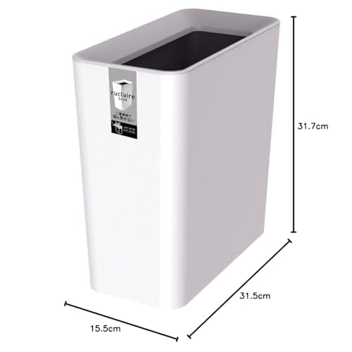 Asvel Lidless Trash Can, Bedroom/Living Room, 9.5L, Leclerc CV Slim, White