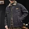Retro Amerikanische Fleece-gefütterte verdickte Jeansjacke für Herren Winter Trendiger Lammfell-Samt Warme Baumwollmanteljacke