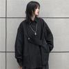 Camicia Nera Oversize da Donna con Bottoni Design con Cinturino Asimmetrico Manica Lunga Blusa Streetwear Scuro Top Casual Per Quotidiano e Festa