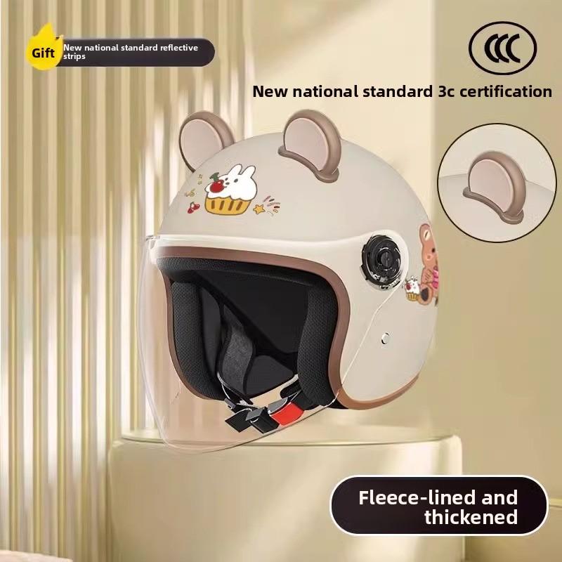 Women's Electric Vehicle Helmet Winter Thermal Helmet Double Four-season Universal Battery Motorcycle Half Helmet