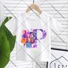 KPop Demon Hunters Child Pullover T-Shirt Cartoon Figure A-Z Letters Short-sleeve Summer Shirt Girl Cotton Casual Loose Clothing