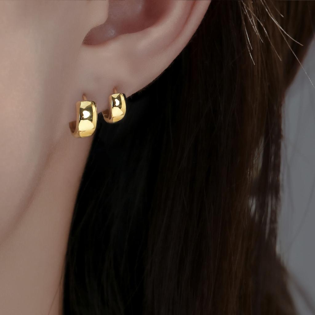 Glossy Stacked Copper Ear Buckles, Electroplated Real Gold Creative Temperament Earrings 3 Pairs Of Earrings Set