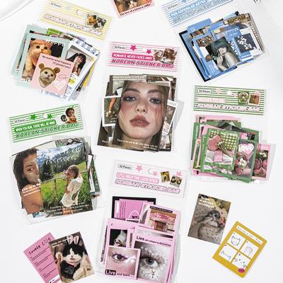 50 listů Módní dívka Scrapbook Journal Samolepka Cute Real Shot Kitten Stationery Sticker Samolepka DIY Decor Zavazadlový telefon na kytaru