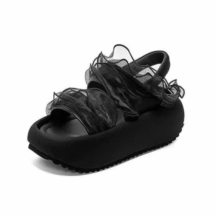 

2025 summer French platform slippers women s new outer wear versatile small fashion one-word cool slippers 40 чёрный