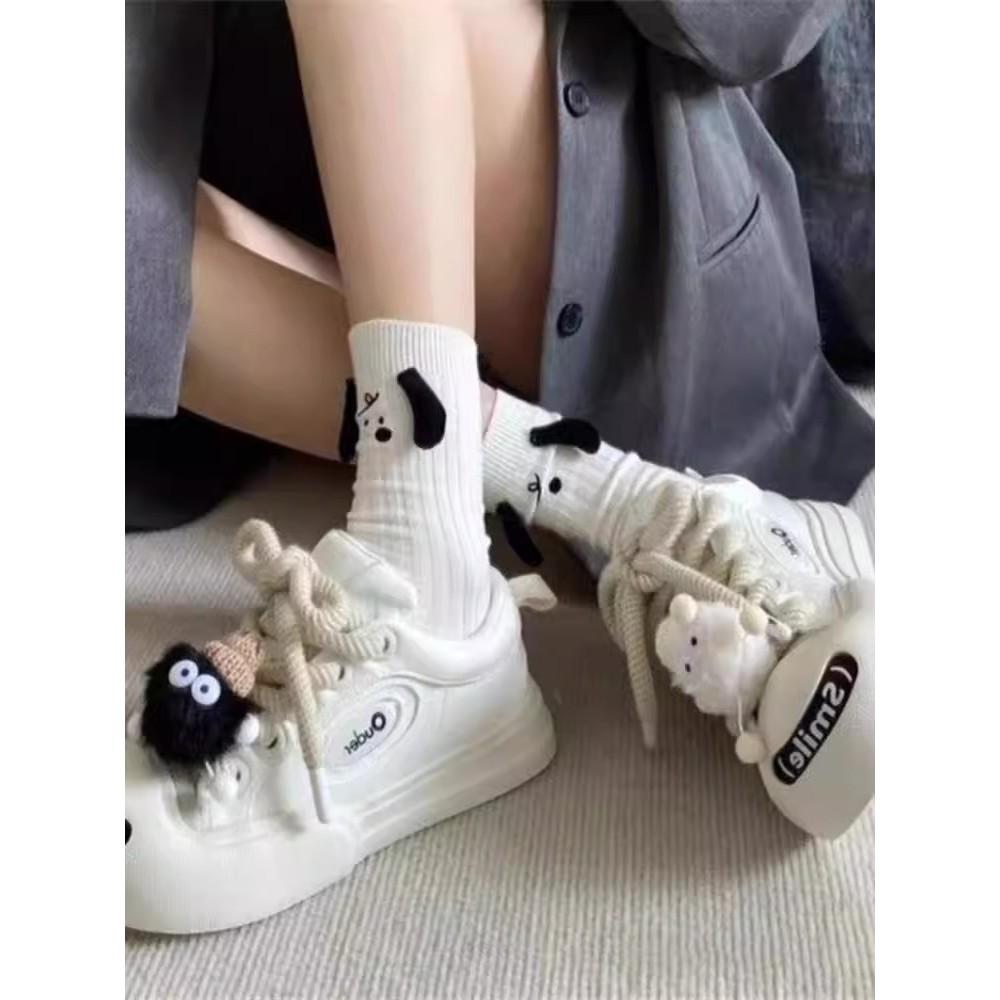 Original black and white open smile ugly cute big head shoes women's niche design casual shoes student party versatile skateboard shoes