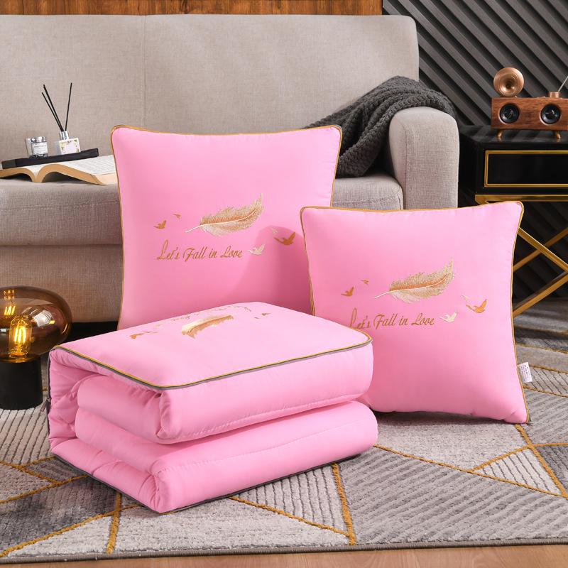 Dual-Use Embroidered Pillow Blanket: Office Nap & Car Cushion Combo