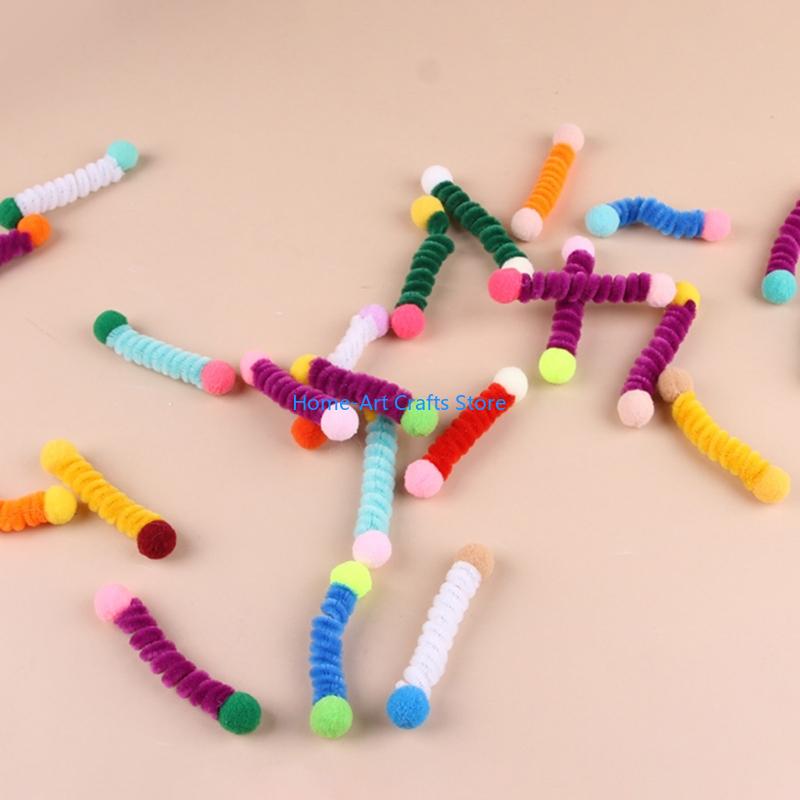 Y3NA 24 Pack Cats Teaser Toy Double Head Lightweight Plush Ball Active Pet Plaything