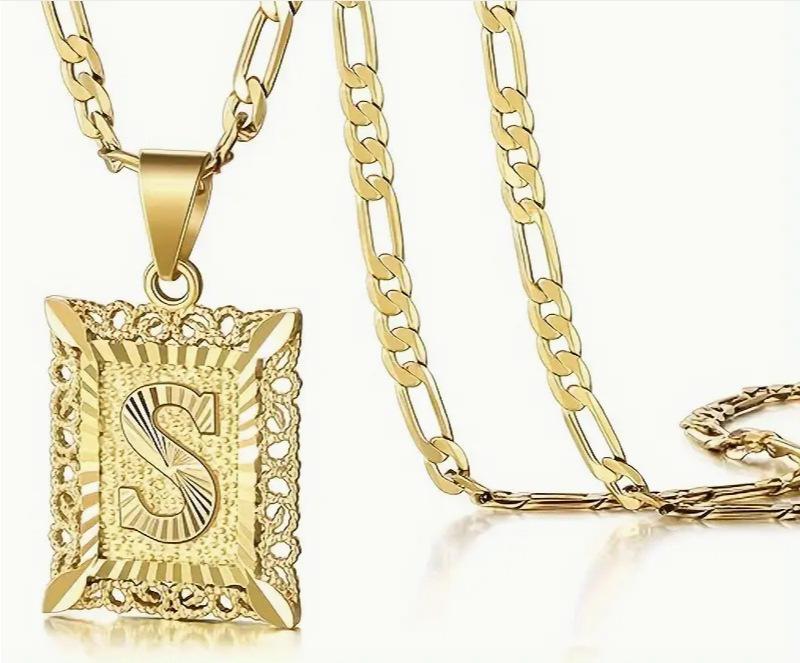 Collana con Ciondolo 26 Lettere Placcata Oro con Catena Spessa