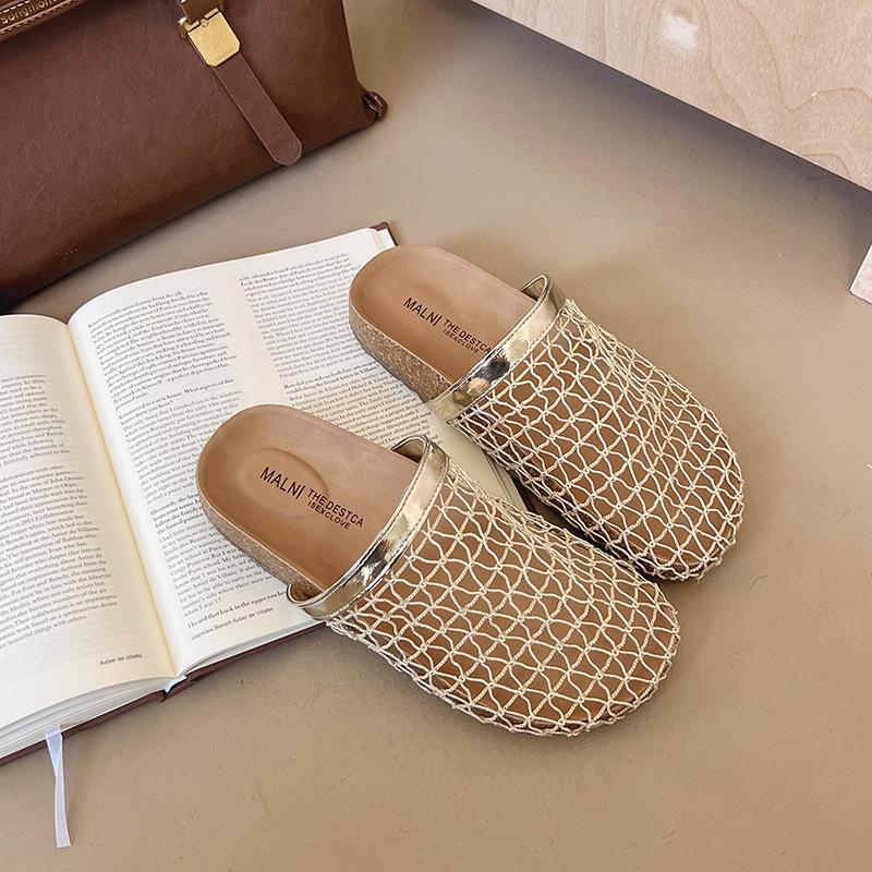 

Нишевые плетеные сандалии-сетка с полым верхом, женские летние новые сандалии-рыбацкие на плоской подошве с круглым носком и закрытой пяткой, полушлепанцы 40