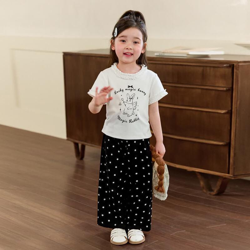 LUSON Baby Girls' Summer Lace-Trim Short-Sleeve T-Shirt